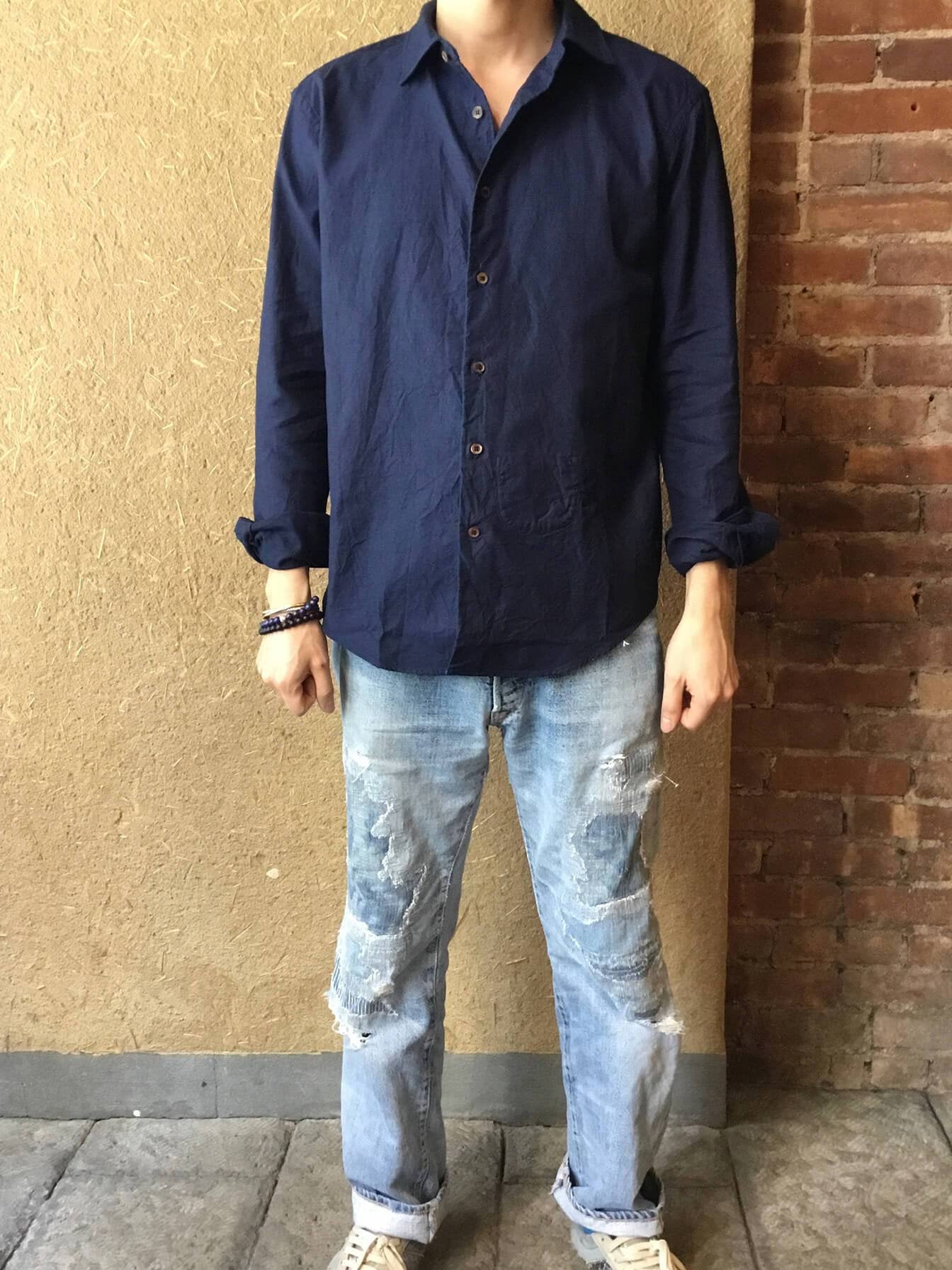 Indigo Oxford Coin Pocket Cotton Shirt