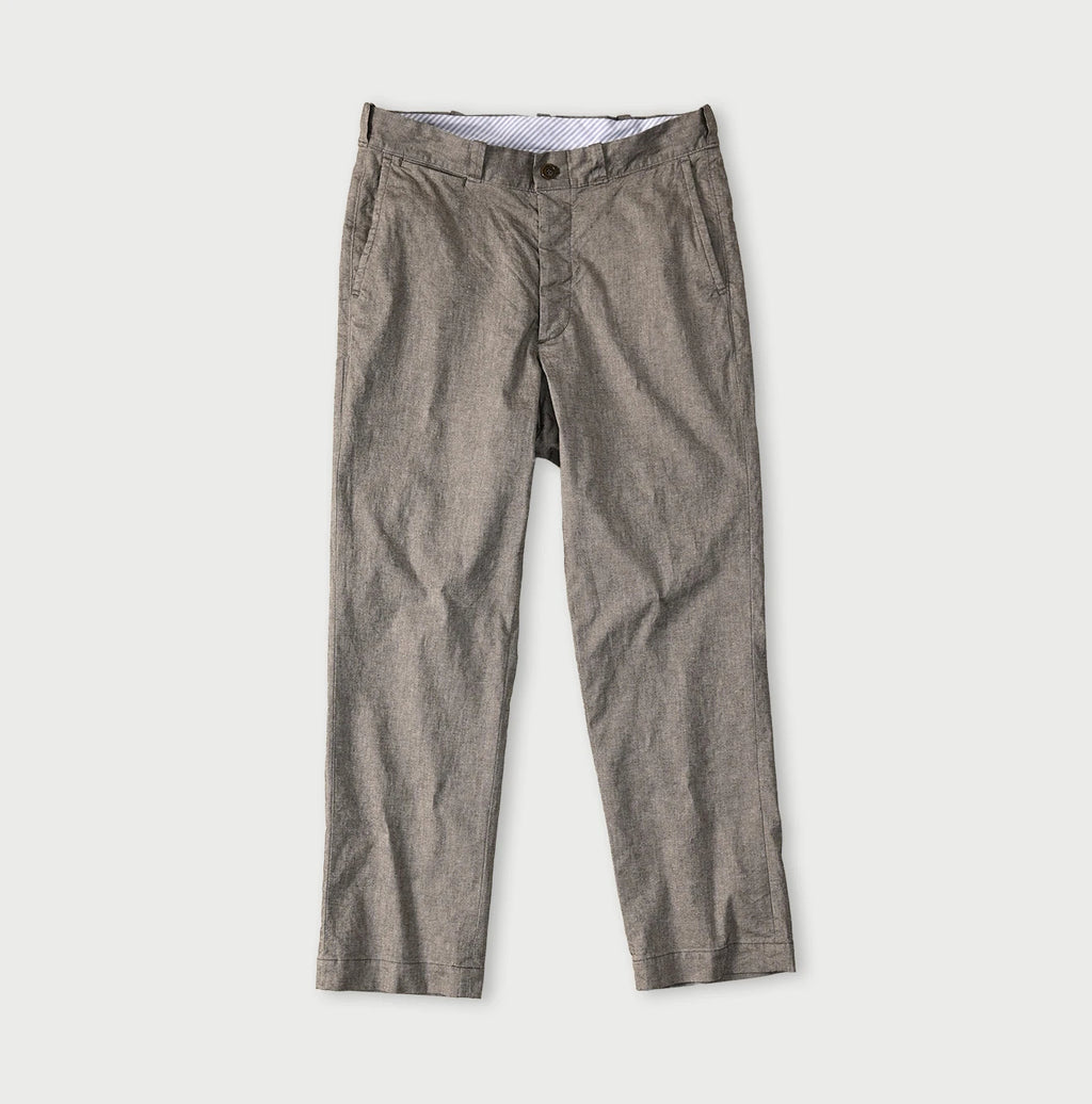 Cotton Linen OX Stretch Crosby Slacks Charcoal Chambray
