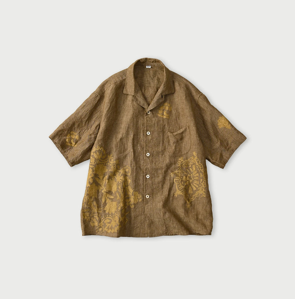 Indian Linen Gold Leaf Print LeiLei Shirt MEN