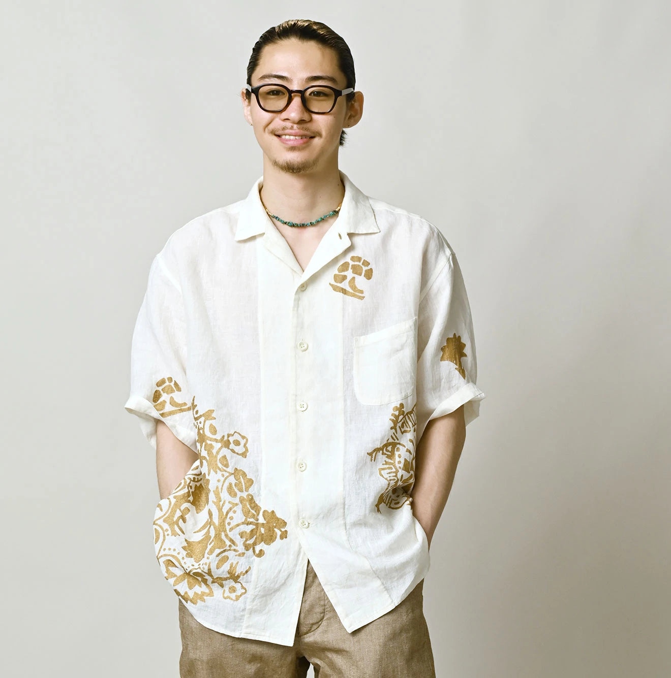 Indian Linen Gold Leaf Print LeiLei Shirt MEN