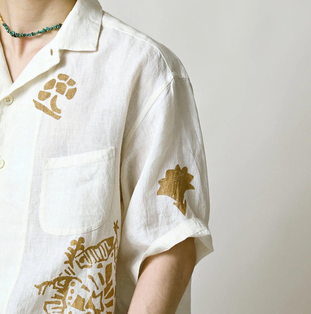Indian Linen Gold Leaf Print LeiLei Shirt MEN