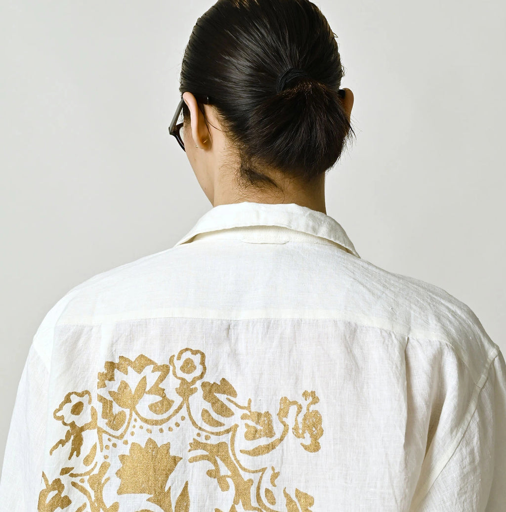 Indian Linen Gold Leaf Print LeiLei Shirt MEN