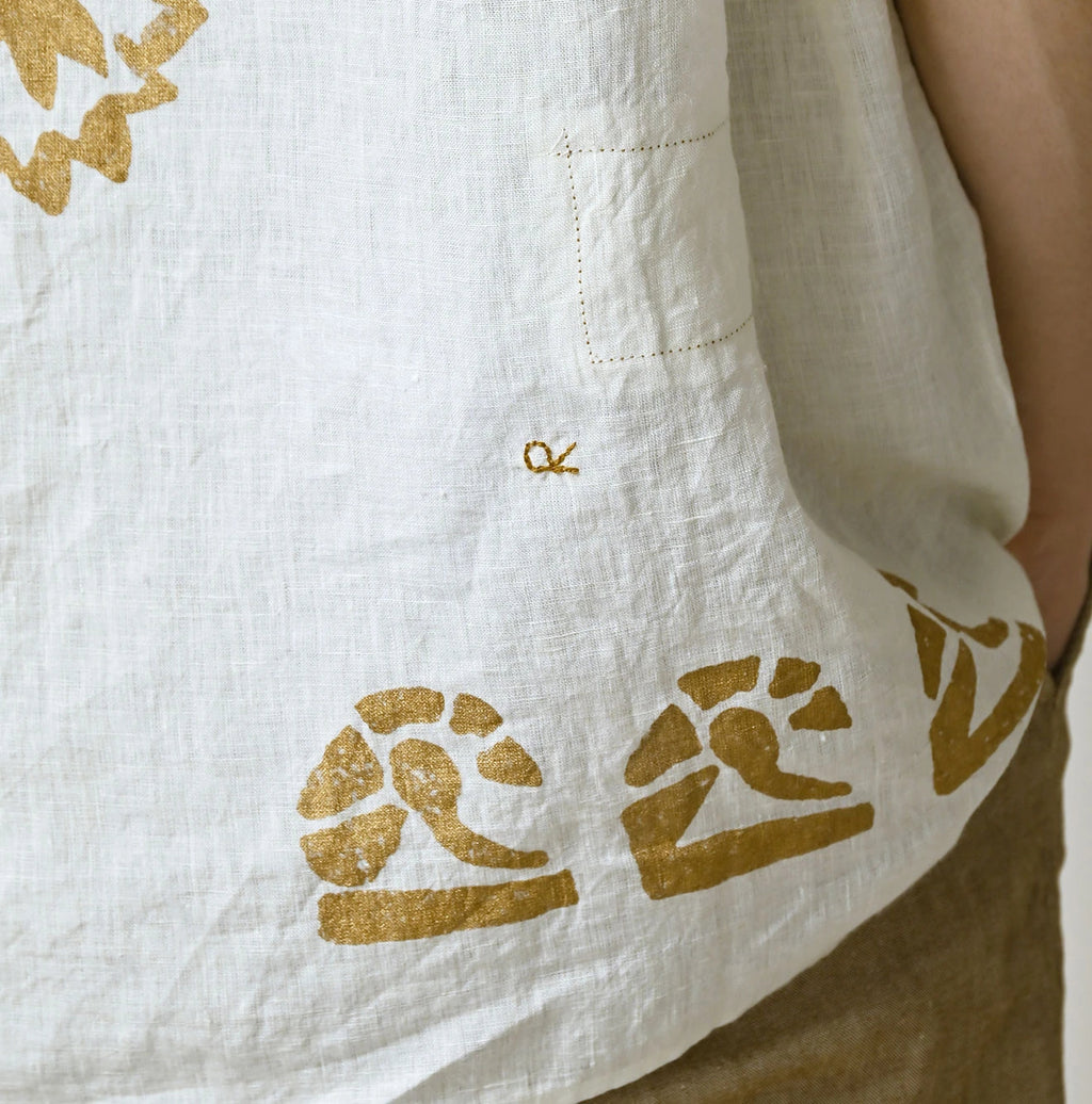 Indian Linen Gold Leaf Print LeiLei Shirt MEN