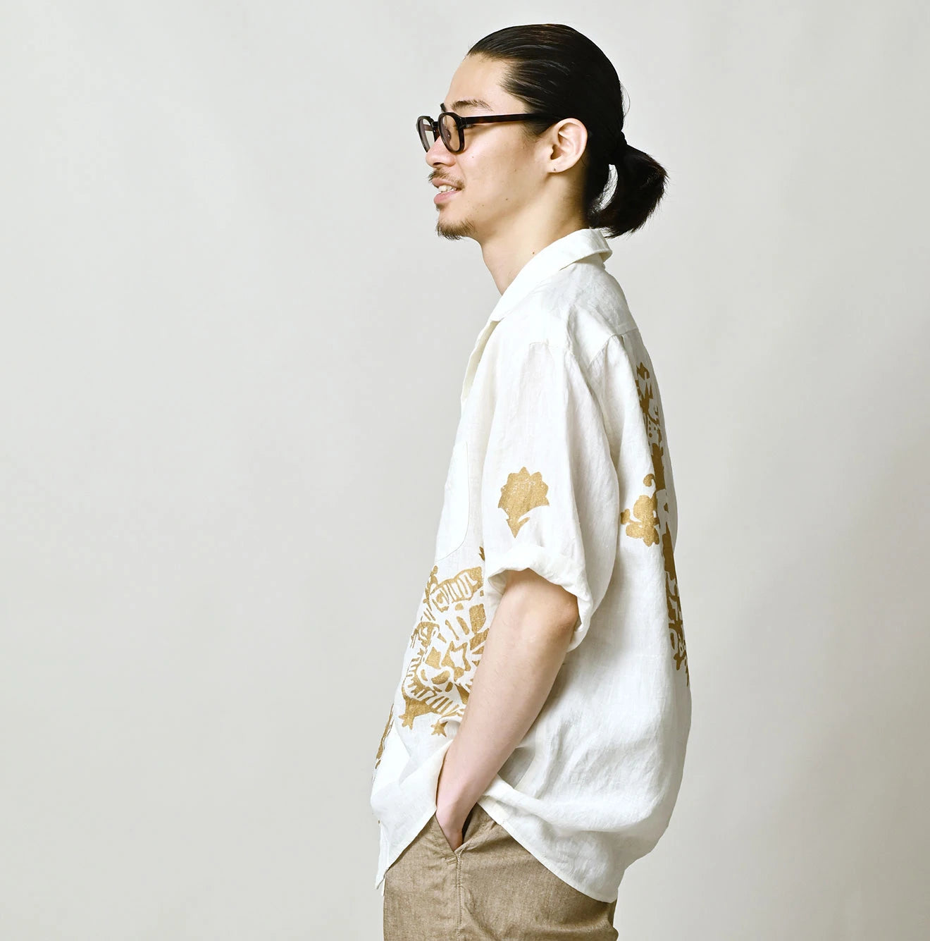 Indian Linen Gold Leaf Print LeiLei Shirt MEN
