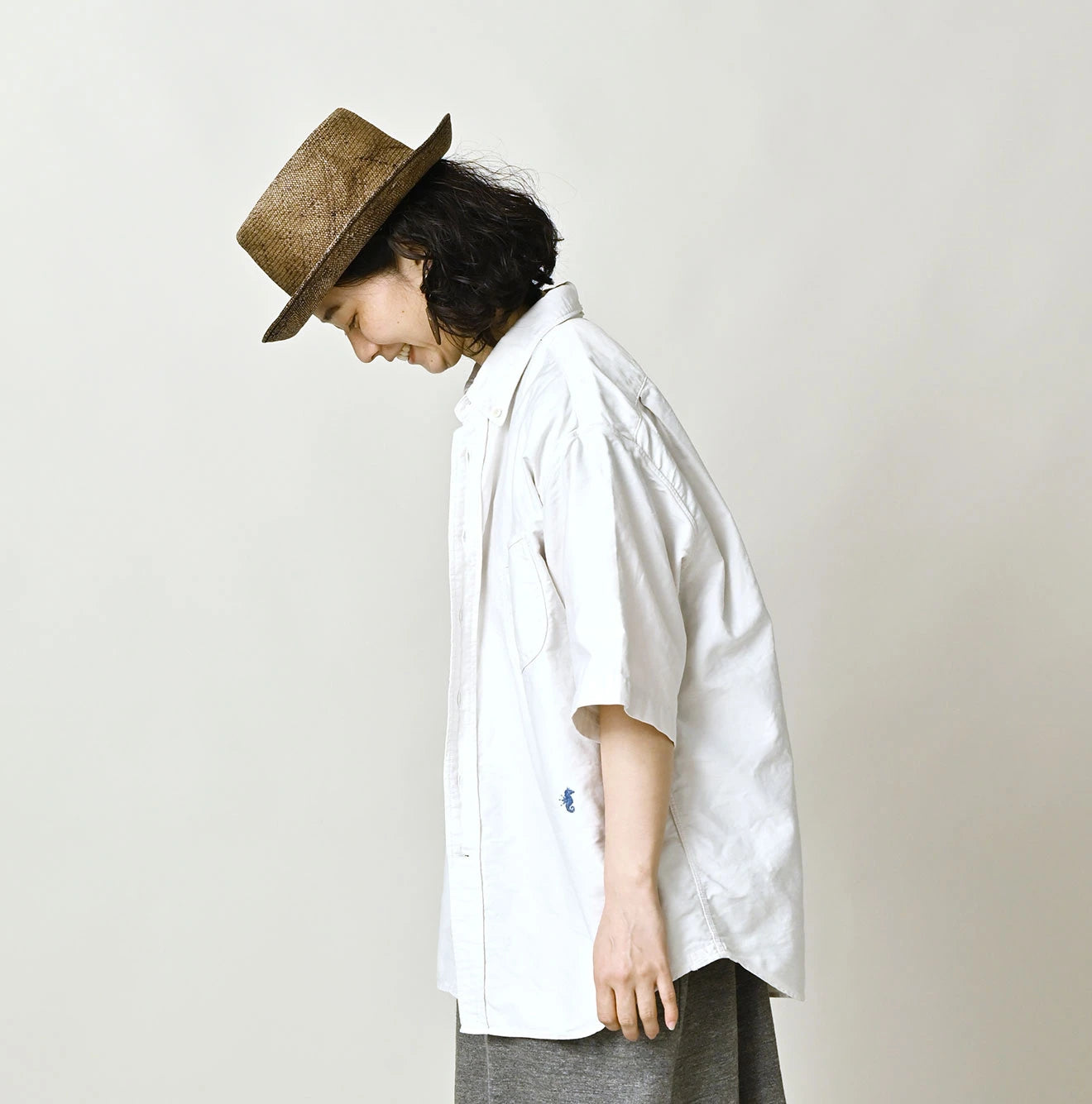 Weft Satin  Ocean Short Sleeve Shirt MEN