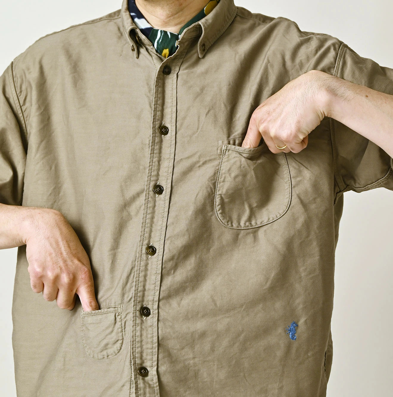 Weft Satin  Ocean Short Sleeve Shirt MEN