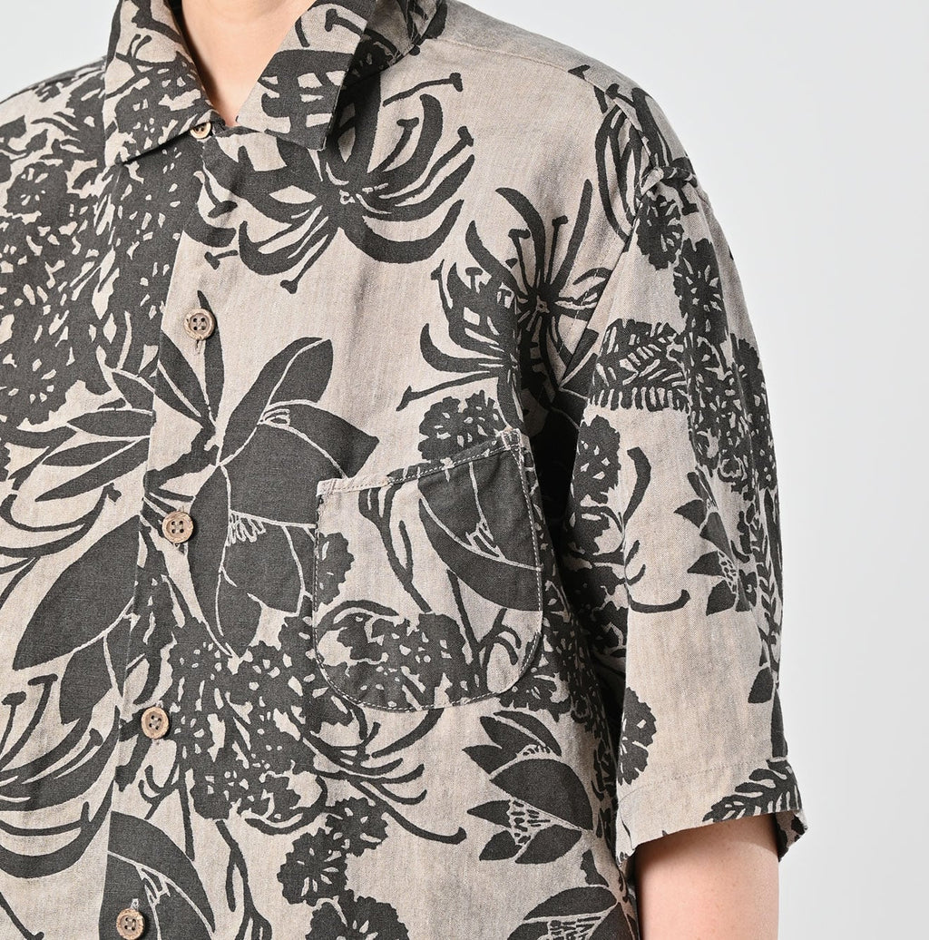 Linen Lotus Print LeiLei Shirt MEN Detail