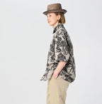 Linen Lotus Print LeiLei Shirt MEN Female Model