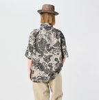 Linen Lotus Print LeiLei Shirt MEN Female Model