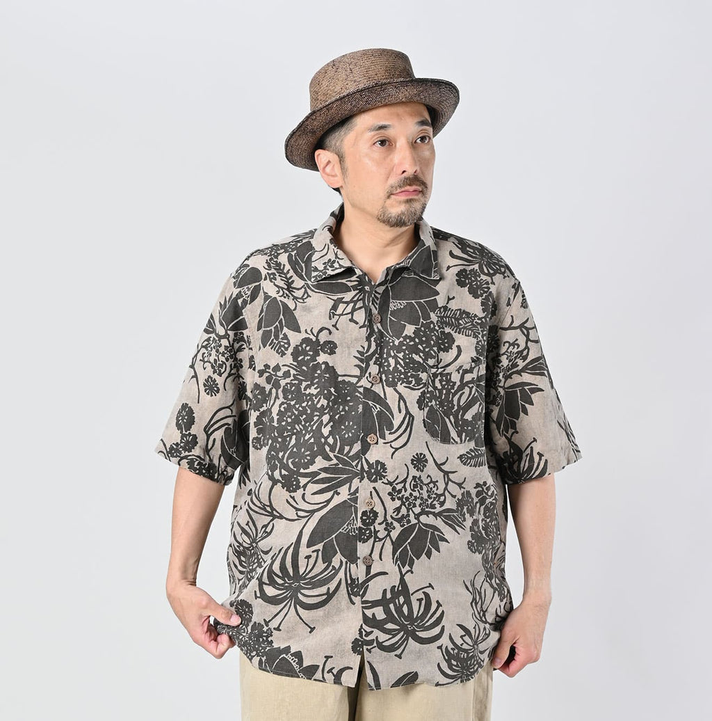 Linen Lotus Print LeiLei Shirt MEN Male Model
