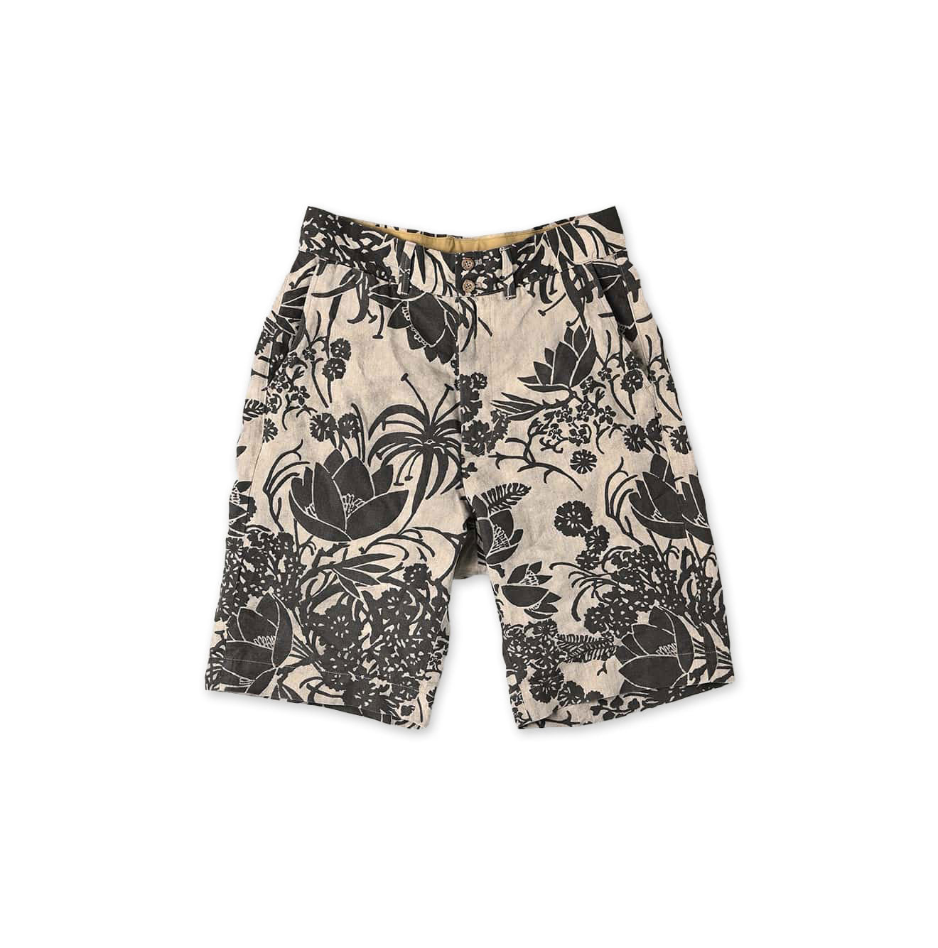 Linen Lotus Print Nîmes Short Pants MEN Brown