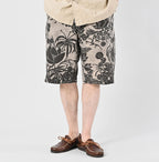Linen Lotus Print Nîmes Short Pants MEN Male Model