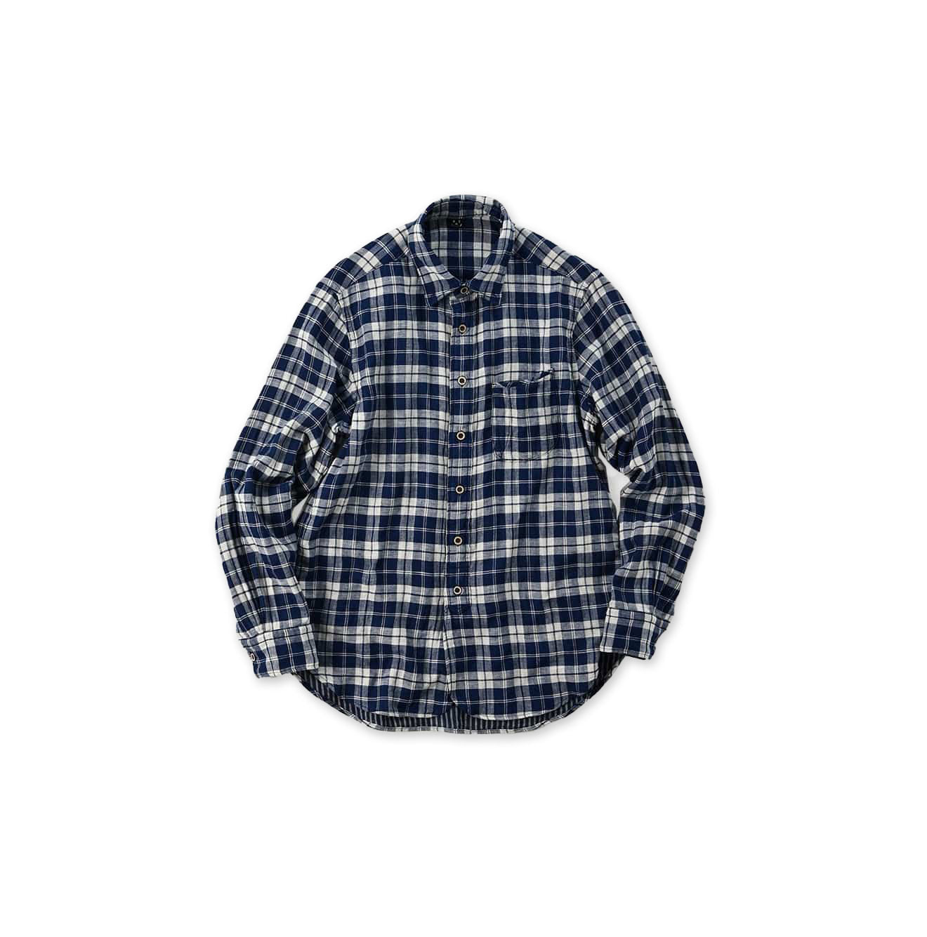 Indigo Fuwafuwa Double Woven 908 Loafer Shirt Plaid