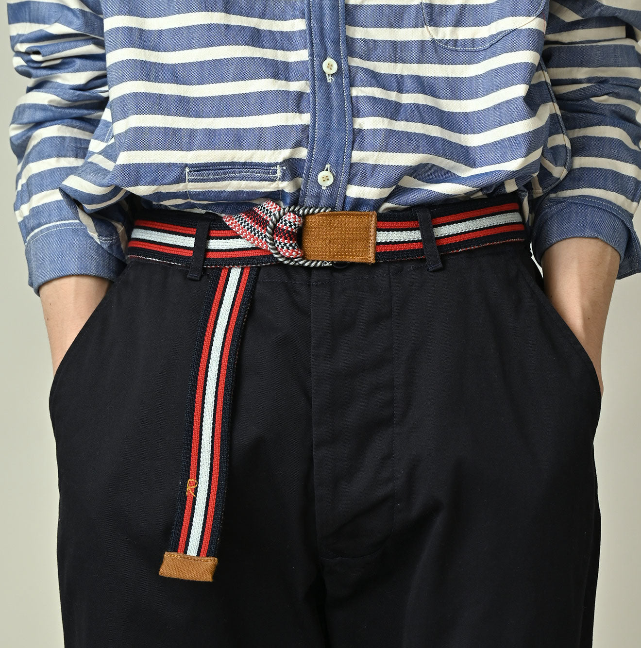 Indigo Regiment Knit Belt Female Model