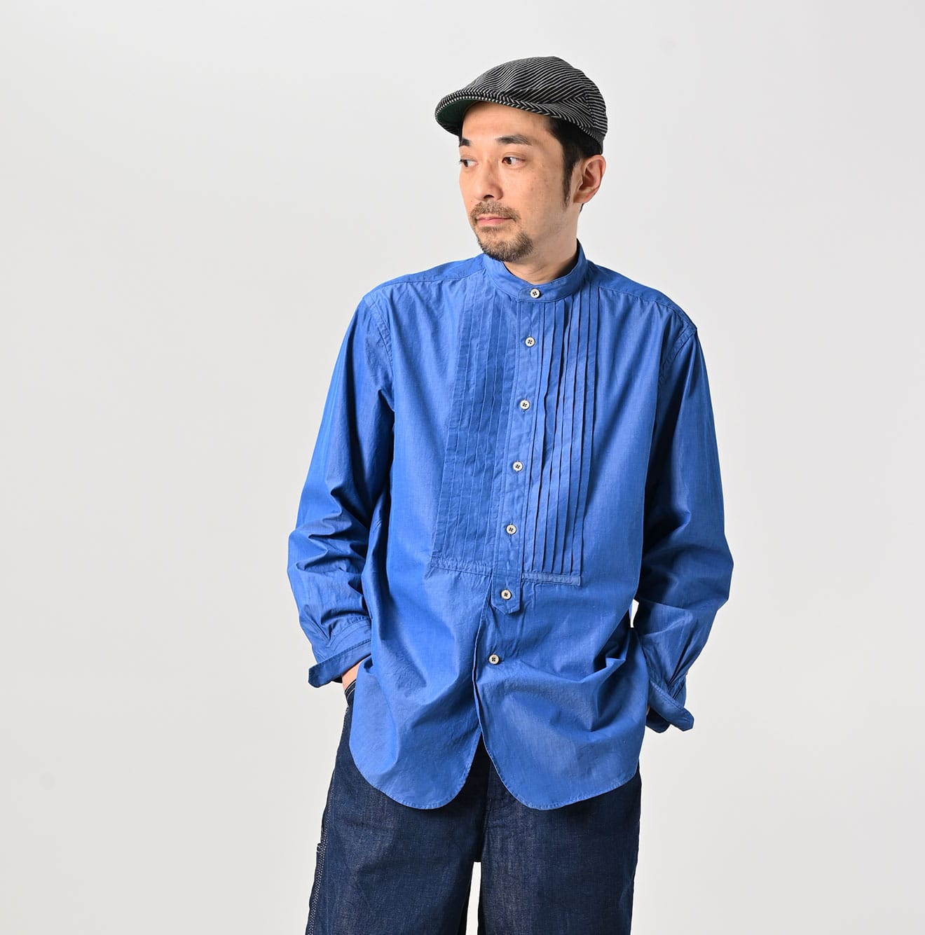 Miko 908 Loafer Pintuck Stand Collar Shirt Male Model