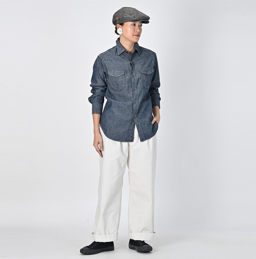 Indigo Dungaree Denim 908 Eastern Shirt Female Model