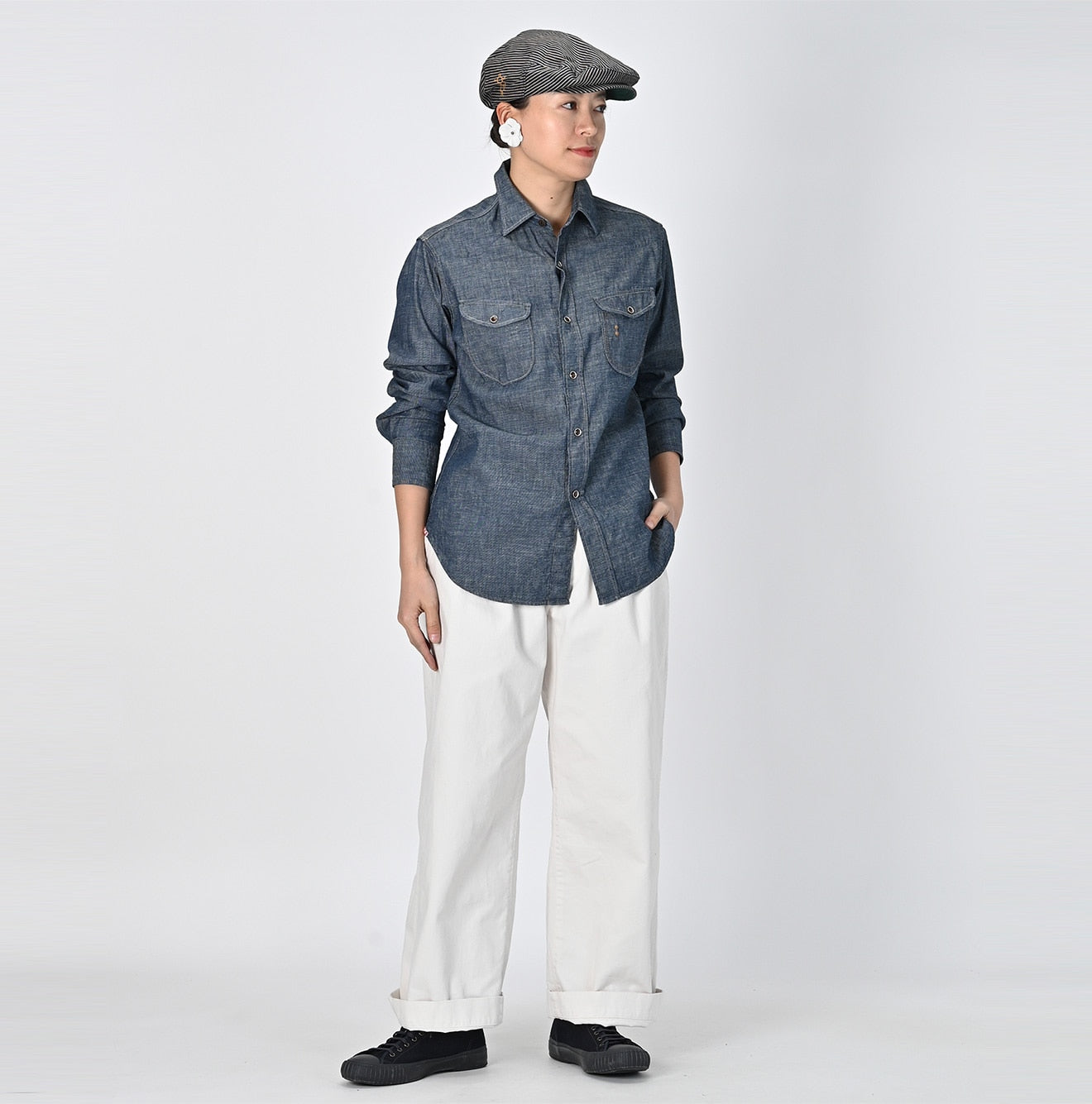 Indigo Dungaree Denim 908 Eastern Shirt Female Model