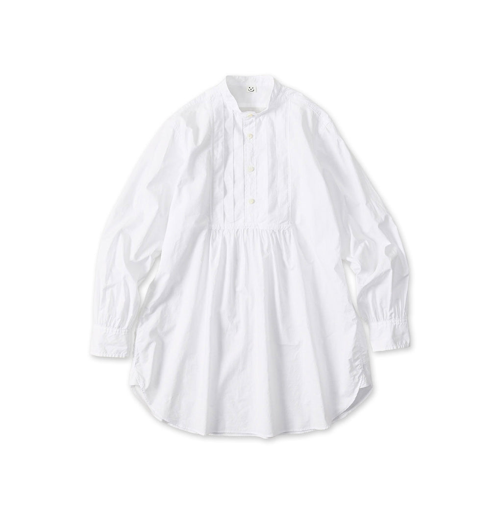 Supima Batiste Tuck Stand Collar Shirt White