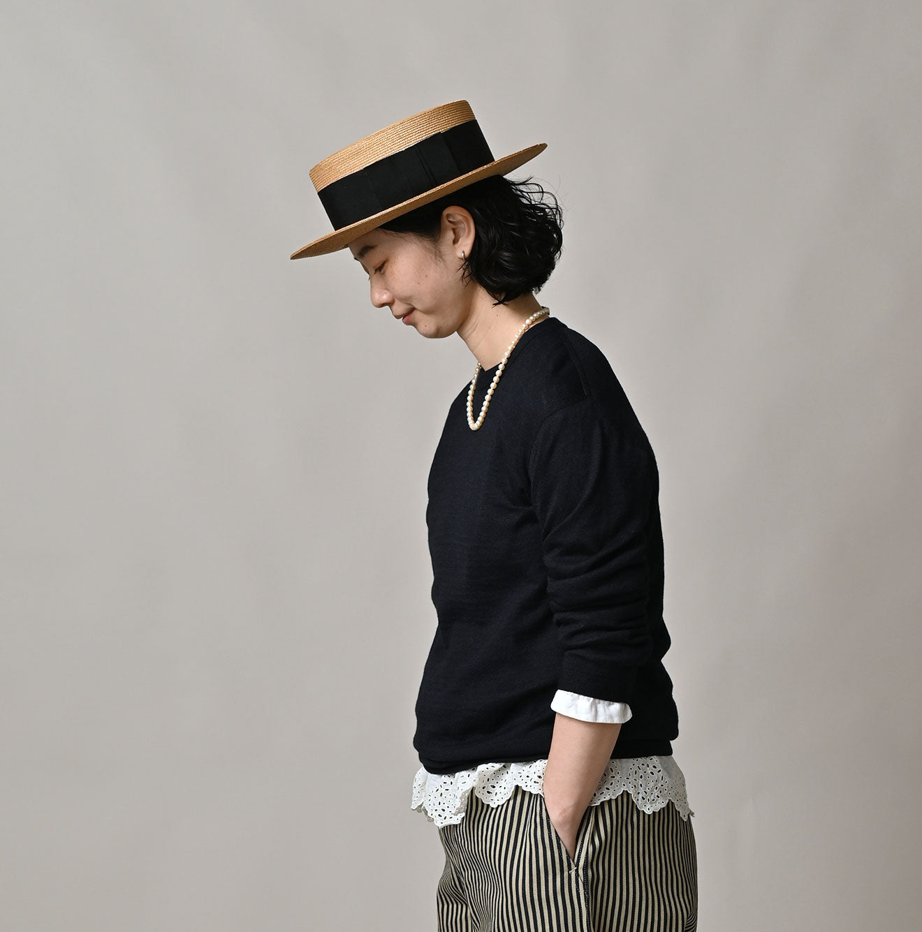 Indigo Whole Super Gauze 908 Crew Female Model