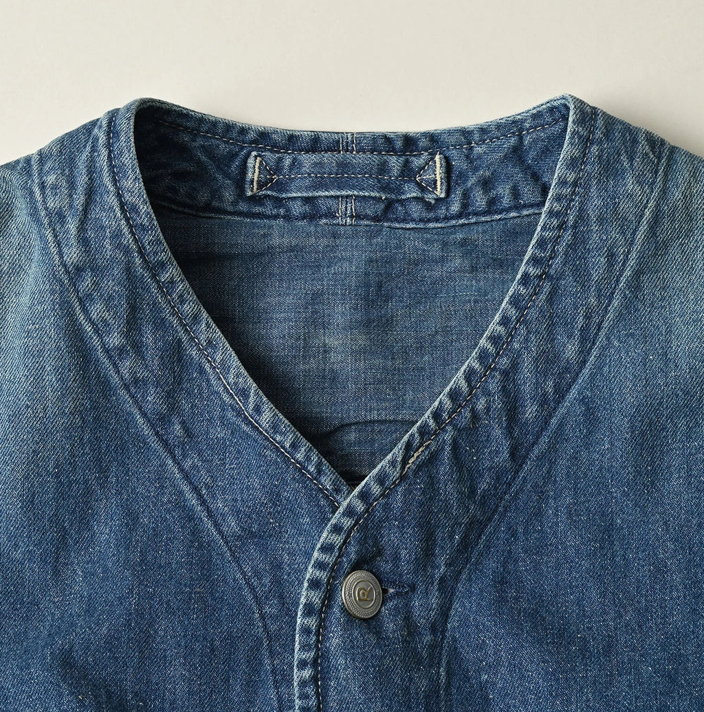 9.4oz Denim 908 Ocean Hunting Vest Tan Detail