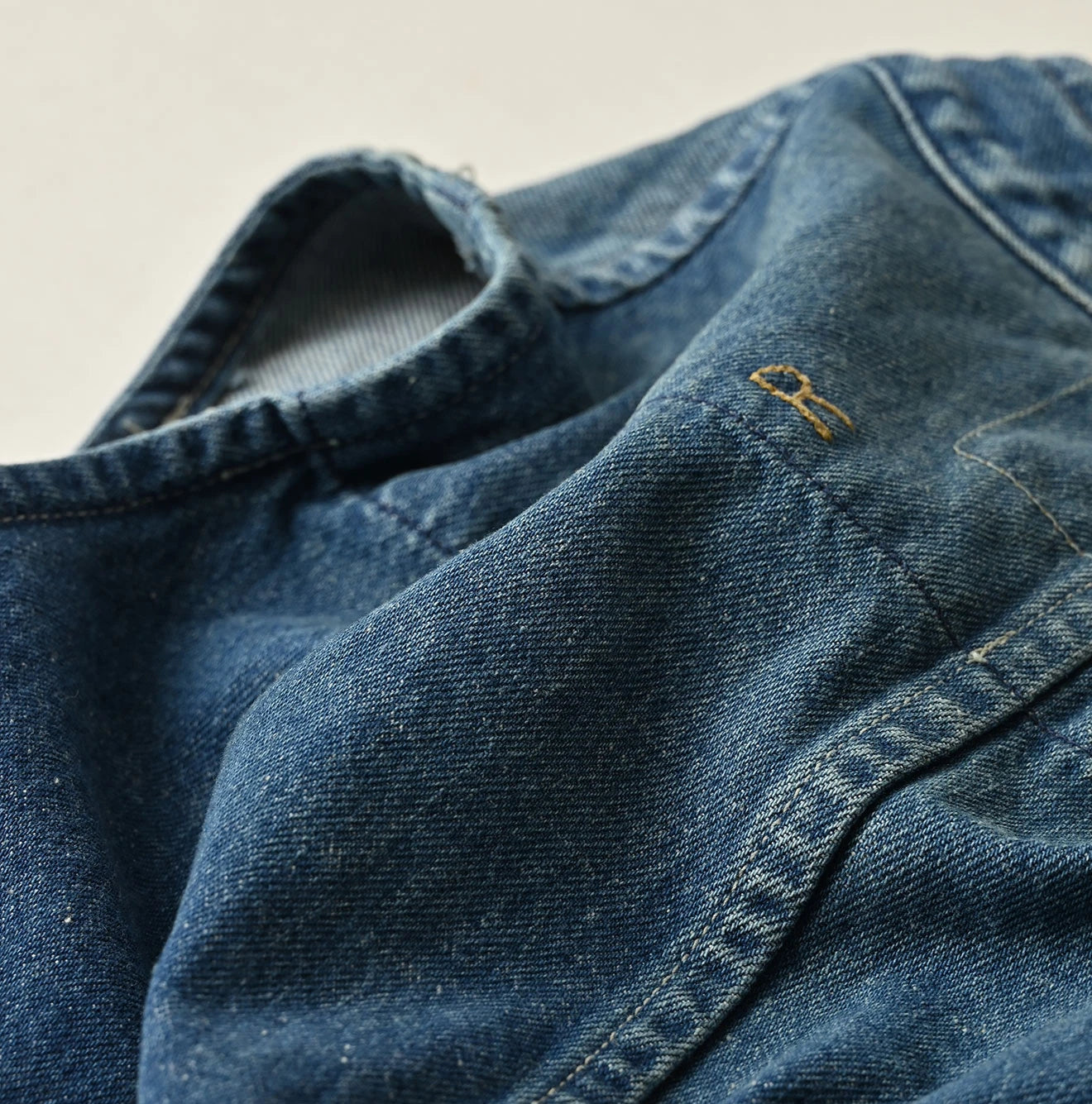 9.4oz Denim 908 Ocean Hunting Vest Tan Detail