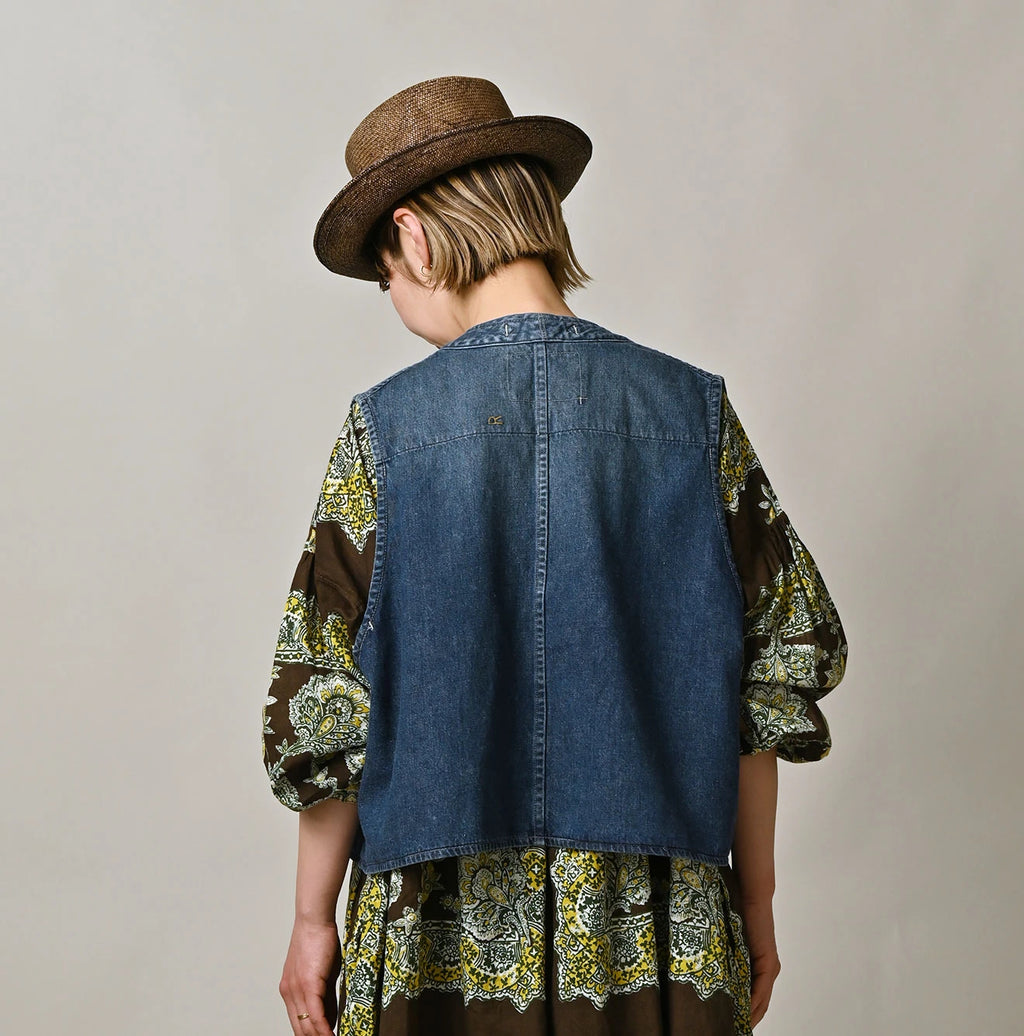 9.4oz Denim 908 Ocean Hunting Vest Tan Female Model