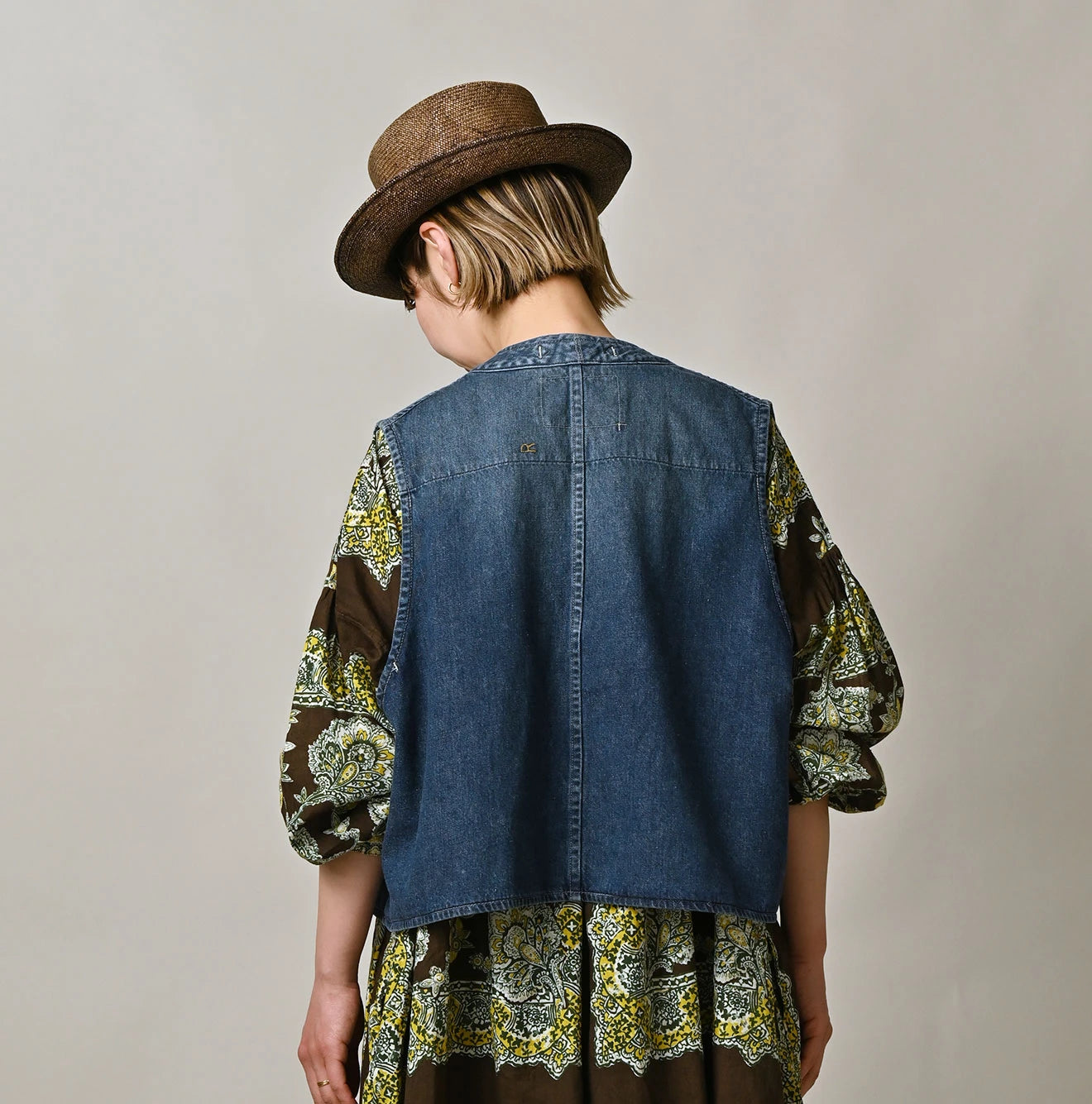 9.4oz Denim 908 Ocean Hunting Vest Tan Female Model