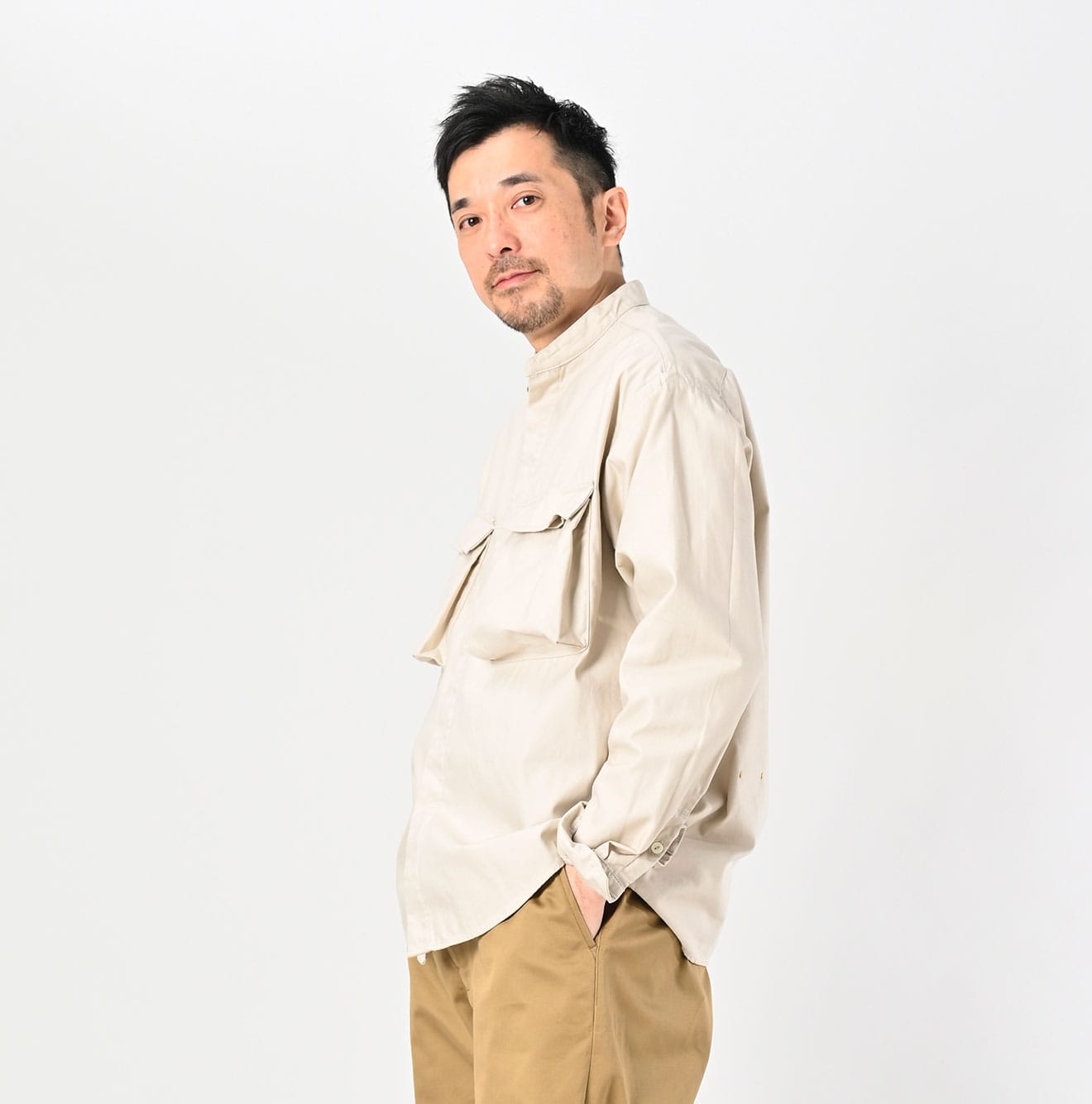 Thin Back Satin 908 Neem Shirt Male Model