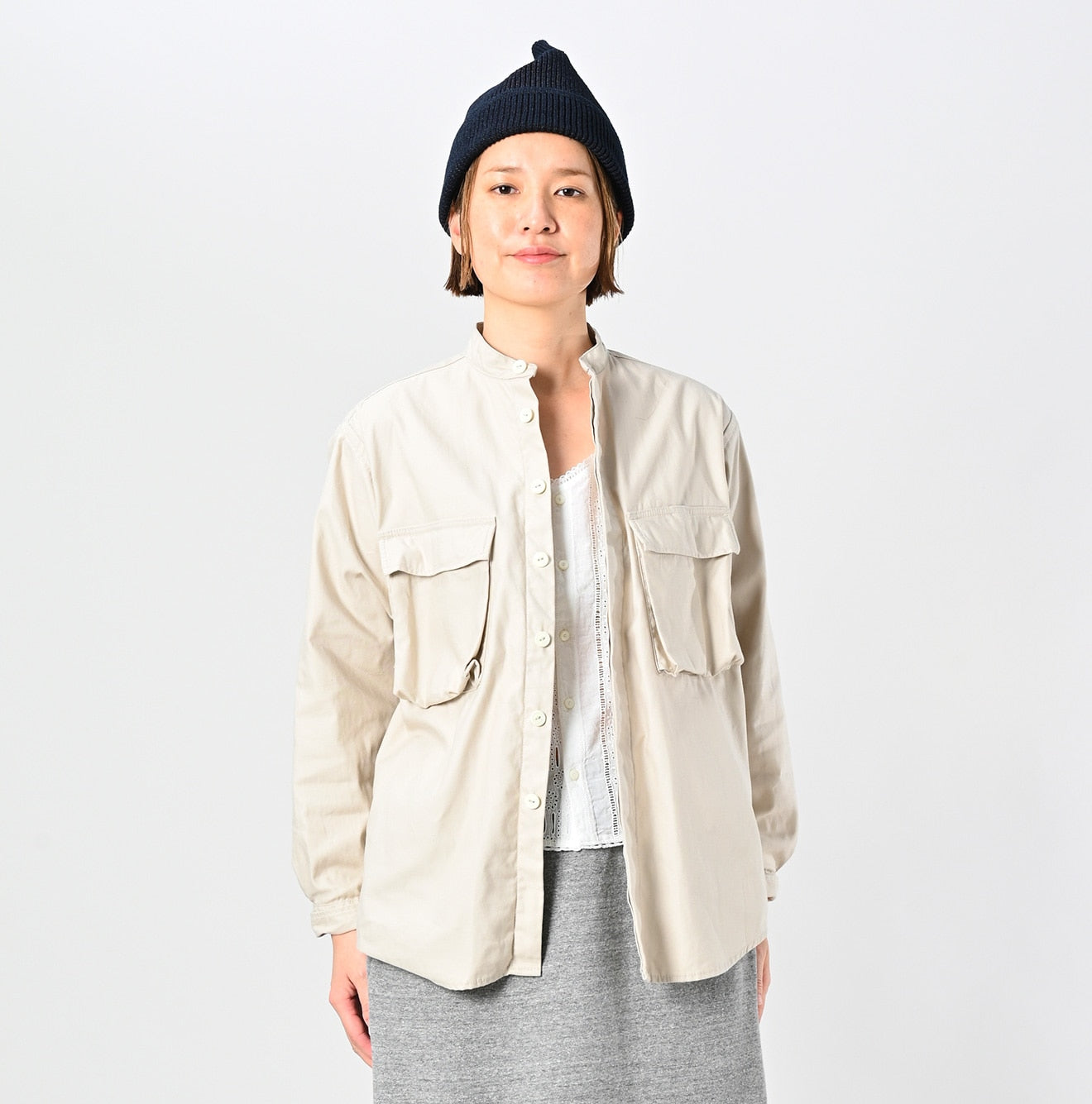 Thin Back Satin 908 Neem Shirt Female Model