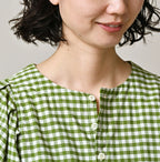 504 OX Puff Blouse Pink Gingham Detail