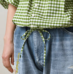 504 OX Puff Blouse Pink Gingham Detail