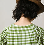 504 OX Puff Blouse Pink Gingham Detail