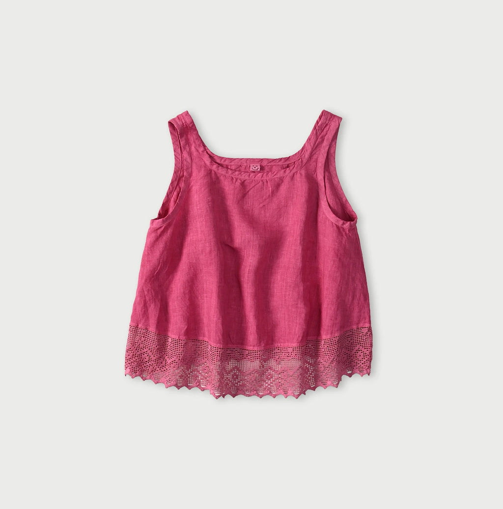 45 Plant Dyed Indian Linen x Lace Flare Camisole Strawberry