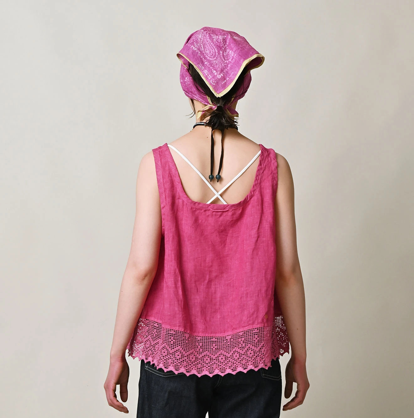 45 Plant Dyed Indian Linen x Lace Flare Camisole Female Model