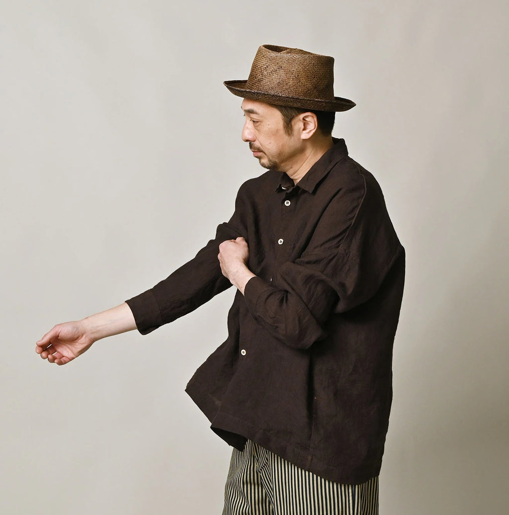 45 Plant Dyed Indian Linen 908 Uma Shirt Male Model