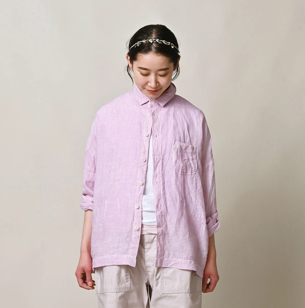 45 Plant Dyed Indian Linen 908 Uma Shirt Female Model