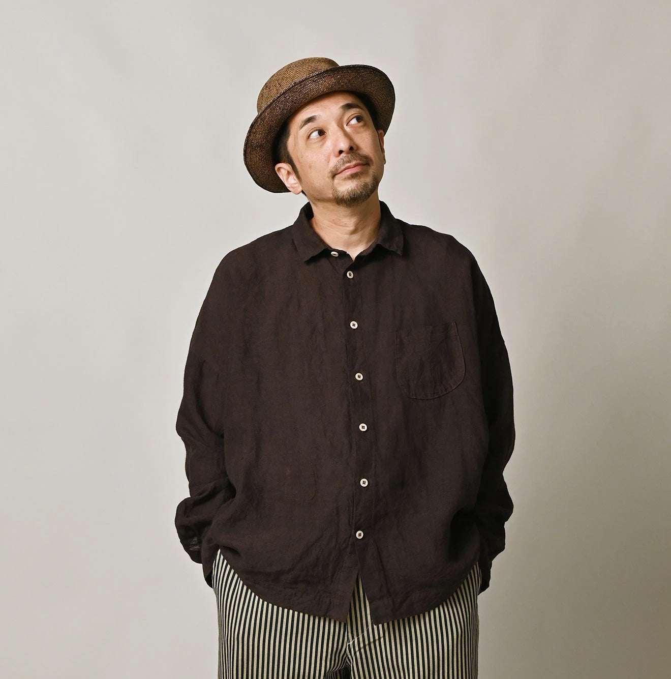 45 Plant Dyed Indian Linen 908 Uma Shirt Male Model