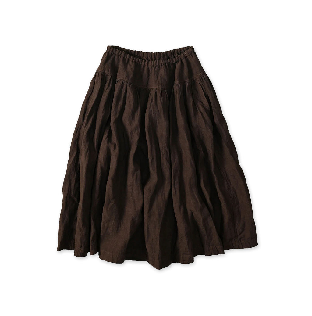 45 Plant Dyed Indian Linen Easy Gather Kushukushu Skirt Walnut