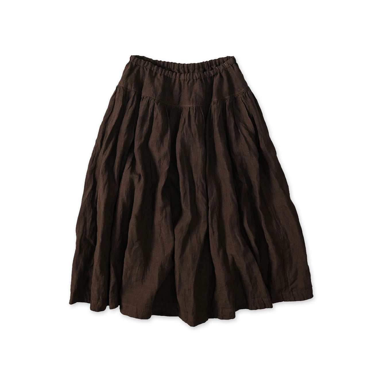 45 Plant Dyed Indian Linen Easy Gather Kushukushu Skirt Walnut