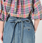 Rye Mugi Denim Wrapped Skirt Tan Detail