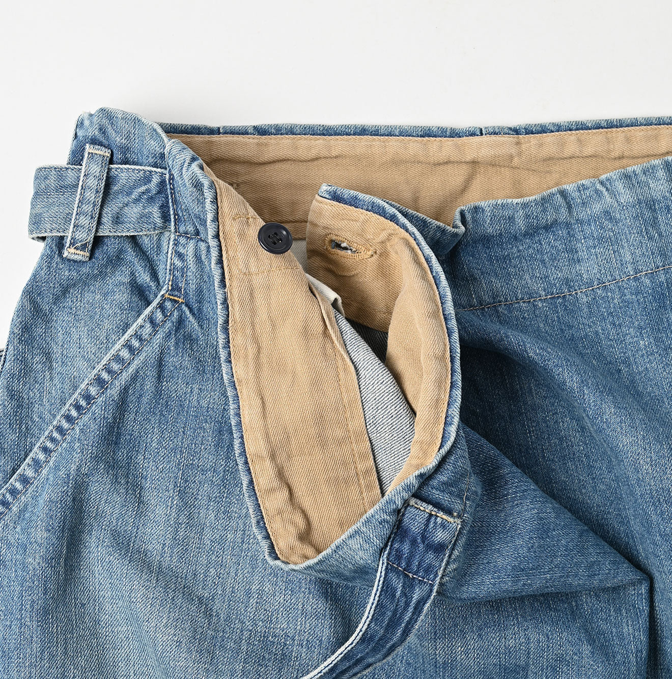 Rye Mugi Denim Wrapped Skirt Tan Detail