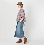 Rye Mugi Denim Wrapped Skirt Tan Female Model
