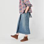 Rye Mugi Denim Wrapped Skirt Tan Female Model