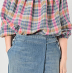 Rye Mugi Denim Wrapped Skirt Tan Detail