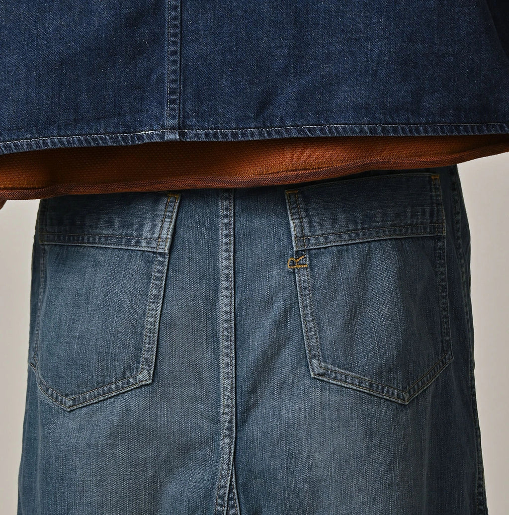 Mugihiko Denim Bell Skirt Tan Detail