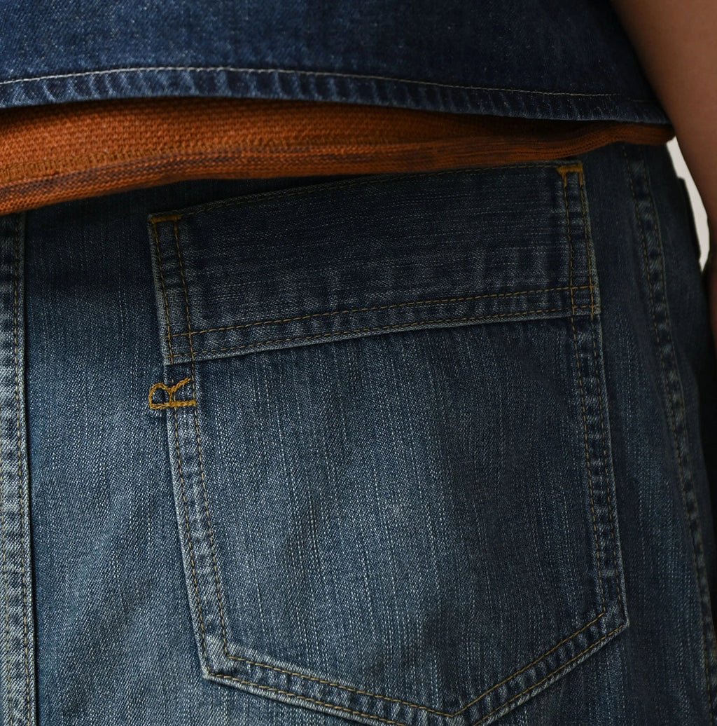 Mugihiko Denim Bell Skirt Tan Detail