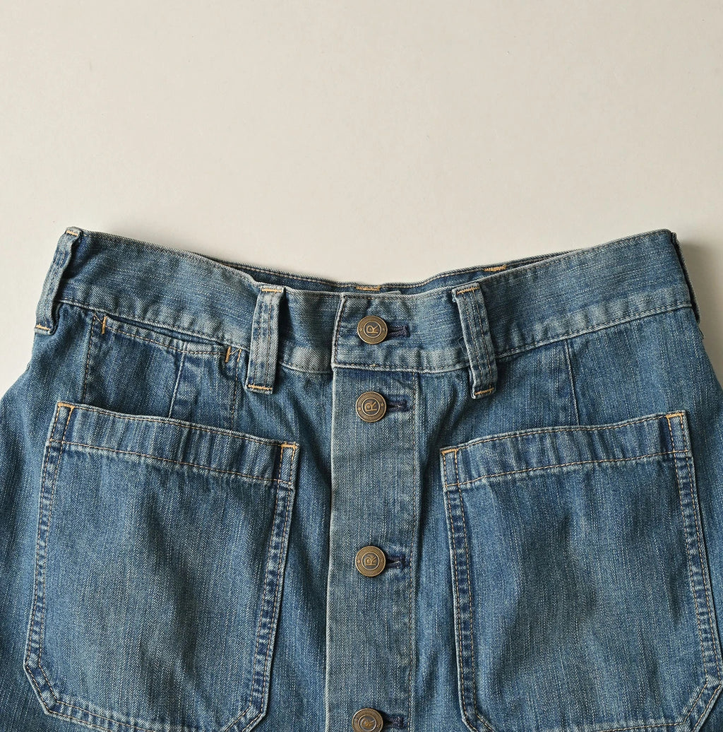Mugihiko Denim Bell Skirt Tan Detail