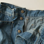Mugihiko Denim Bell Skirt Tan Detail