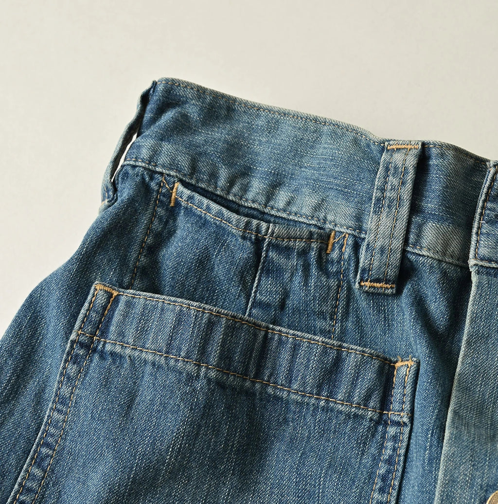 Mugihiko Denim Bell Skirt Tan Detail