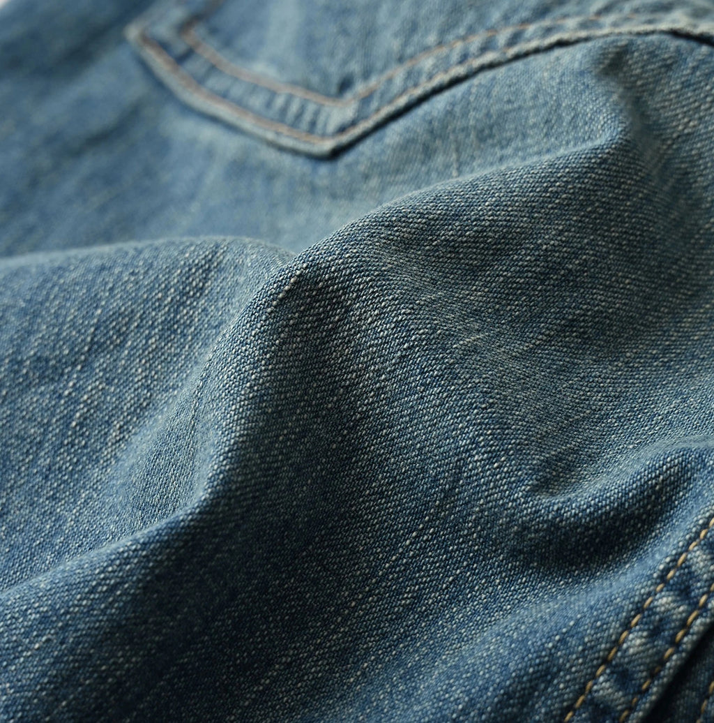 Mugihiko Denim Bell Skirt Tan Detail